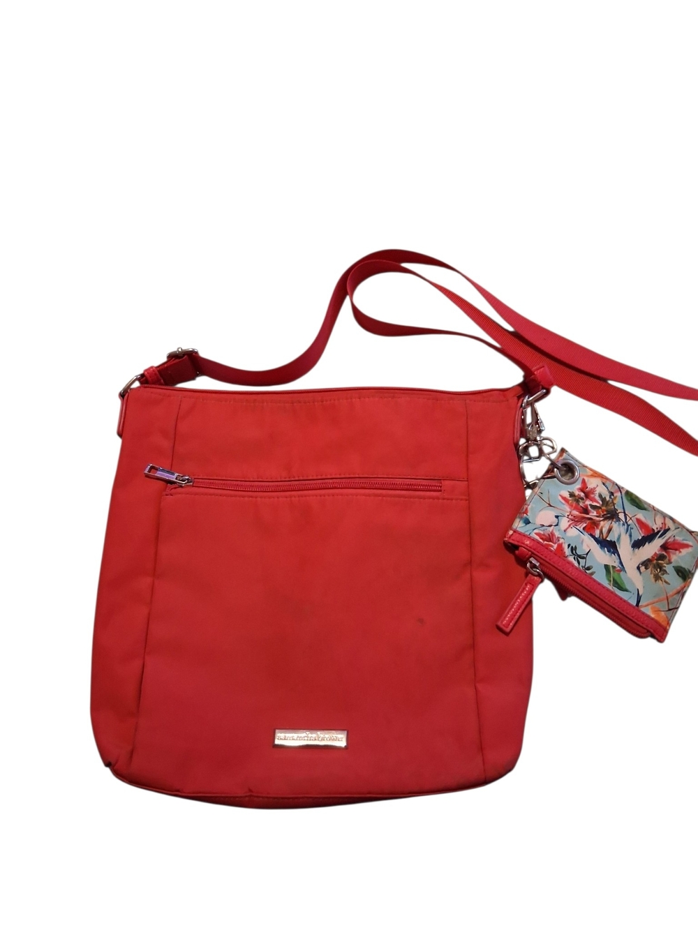 Samantha Brown Hot Pink Crossbody Bag with Floral Wristlet And Fob